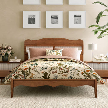 Queen Bed Frame with Headboard, Solid Wood Bedframe