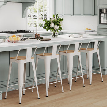 26" Metal Bar Stools Counter Height Stool Set of 4, White