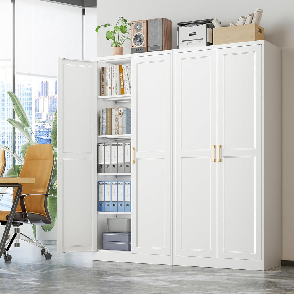 71"Tall Metal Kitchen Pantry Storage Cabinet with Doors& 4 Shelves | White Pantry Cabinet, Utility Kitchen Cupboard