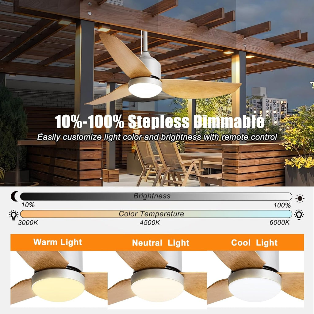 42 Inch Nickel Waterproof Gazebo Fans with Lights Outdoor Hanging - Plug in Remote App Control for Patio Indoor Farmhouse Porch - 6 Speed Reversible DC Motor