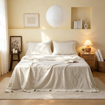 Belgian Linen Sheet Set Solid Color - 6 Pieces (1 Flat Sheet & 1 Fitted Sheet & 4 Pillowcases) 16" Deep Pocket