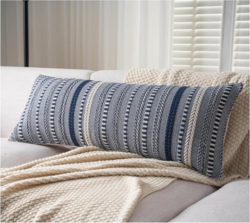 Boho Lumbar Pillow Covers 14x36 Long, Farmhouse Decorative Couch Pillow Cases, Navy Blue Accent Pillows of Bed, Sofa