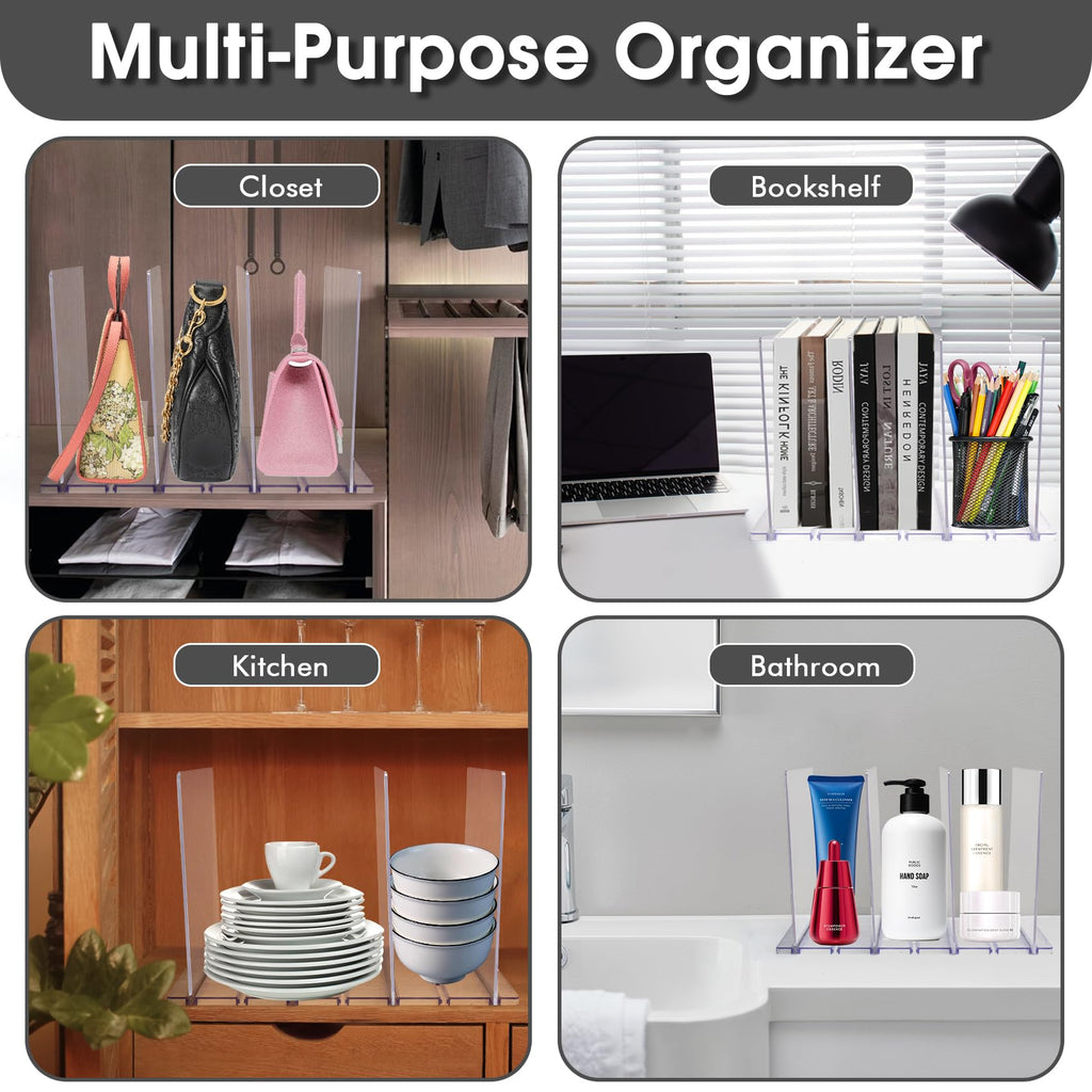 Purse Organizer for Closet, Clear Acrylic Handbag Storage Organizer, Adjustable Shelf Divider for Closet