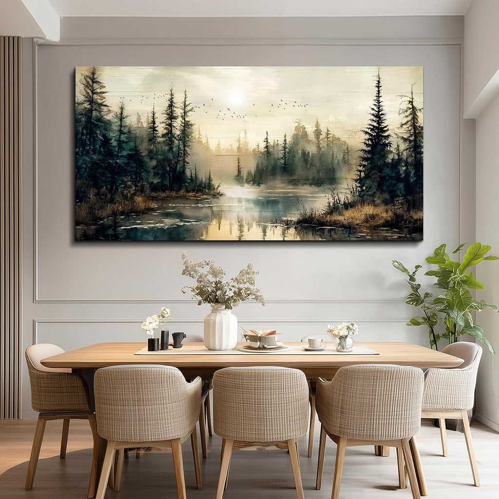 Canvas Wall Art Large Wall Decor Modern Bedroom Decorations Forest River Landscape Pictures Farmhouse Paintings