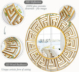 31.5"x31.5" Gold Round Mirror with Decorative Geometric Pattern, Accent Wall Mounted Mirror for Modern Living Room
