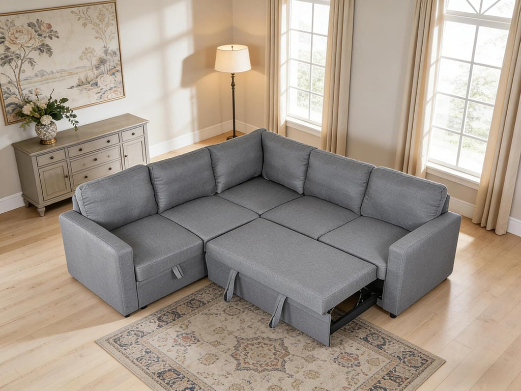 Sectional Sleeper Sofa with Pull Out Bed, L Shaped Pull Out Couch with Storage Chaise
