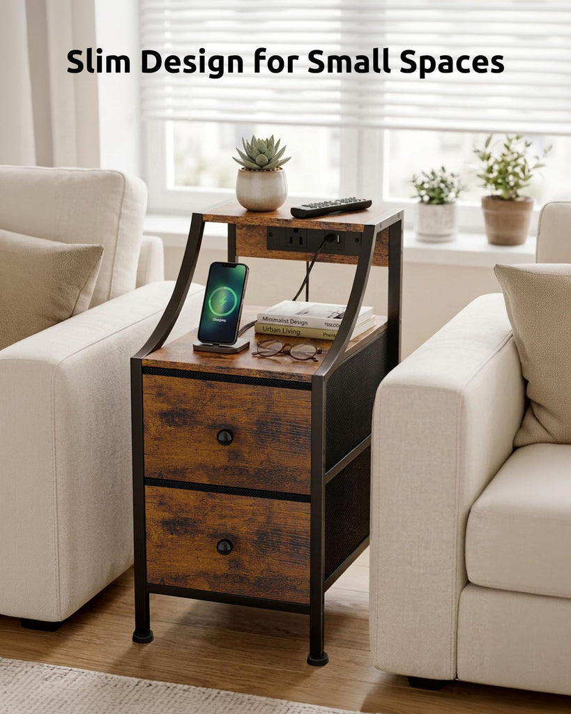 Narrow Nightstand with Charging Station
