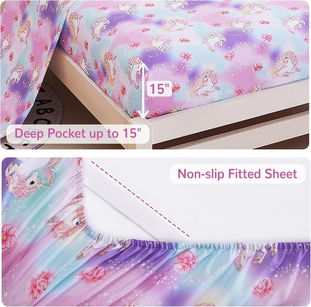 Kids Bedding Sets for Girls, Soft Comforter Set with Sheets, 7 Pieces Microfiber Bed in a Bag, White