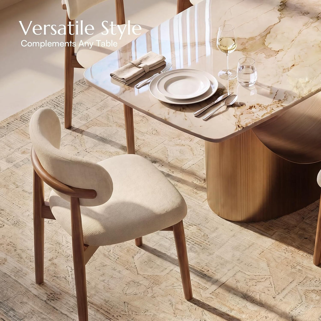 Mid-Century Modern Dining Chairs Set of 2, Fully Assembled Dining Chairs, Solid Ash Wood Frame, Textured Linen Blend