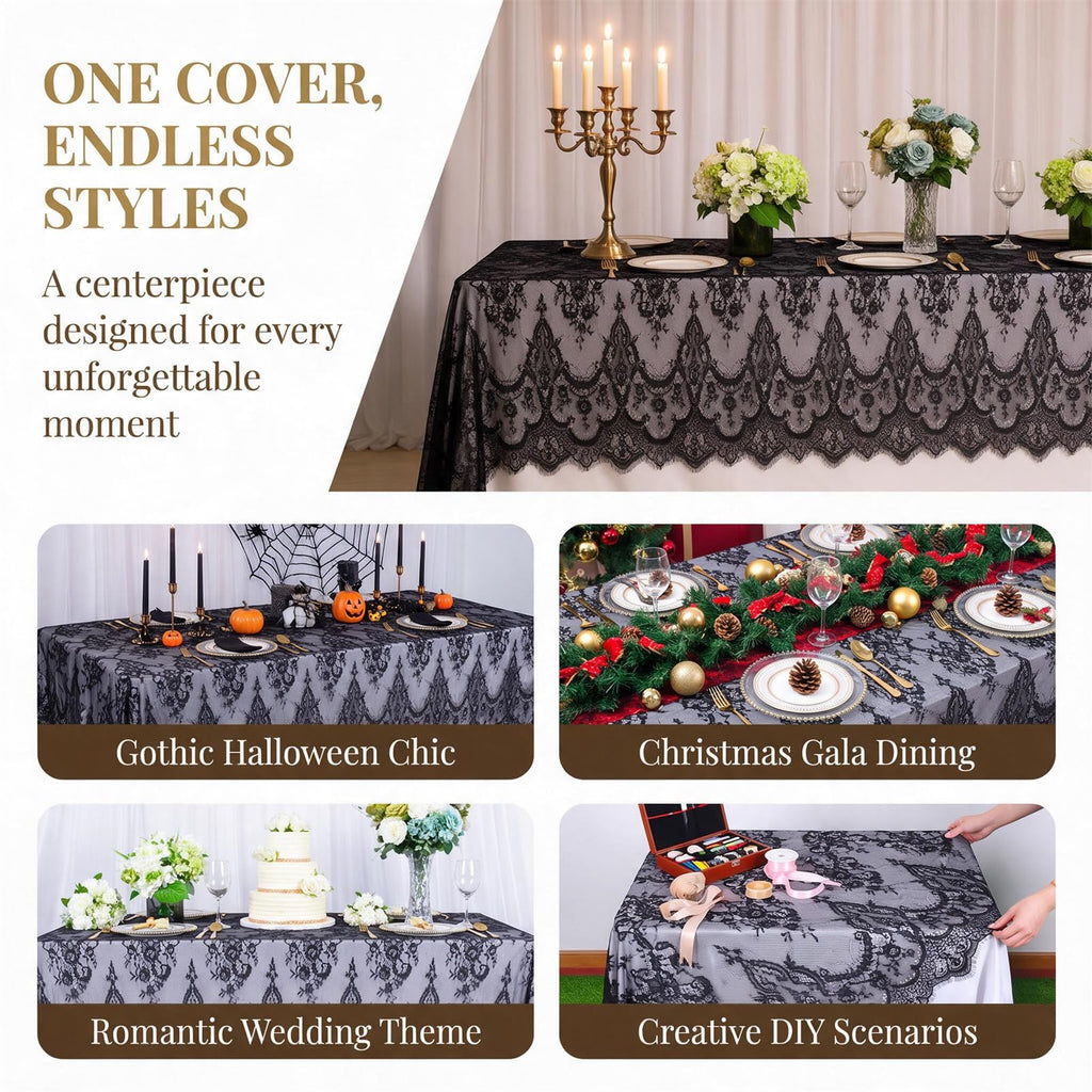 Black Lace Tablecloth Rectangular 60x120 Inch Wedding Decor
