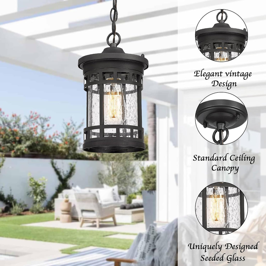 Outdoor Pendant Lantern - Anti-Rust Farmhouse Hanging Light Fixture