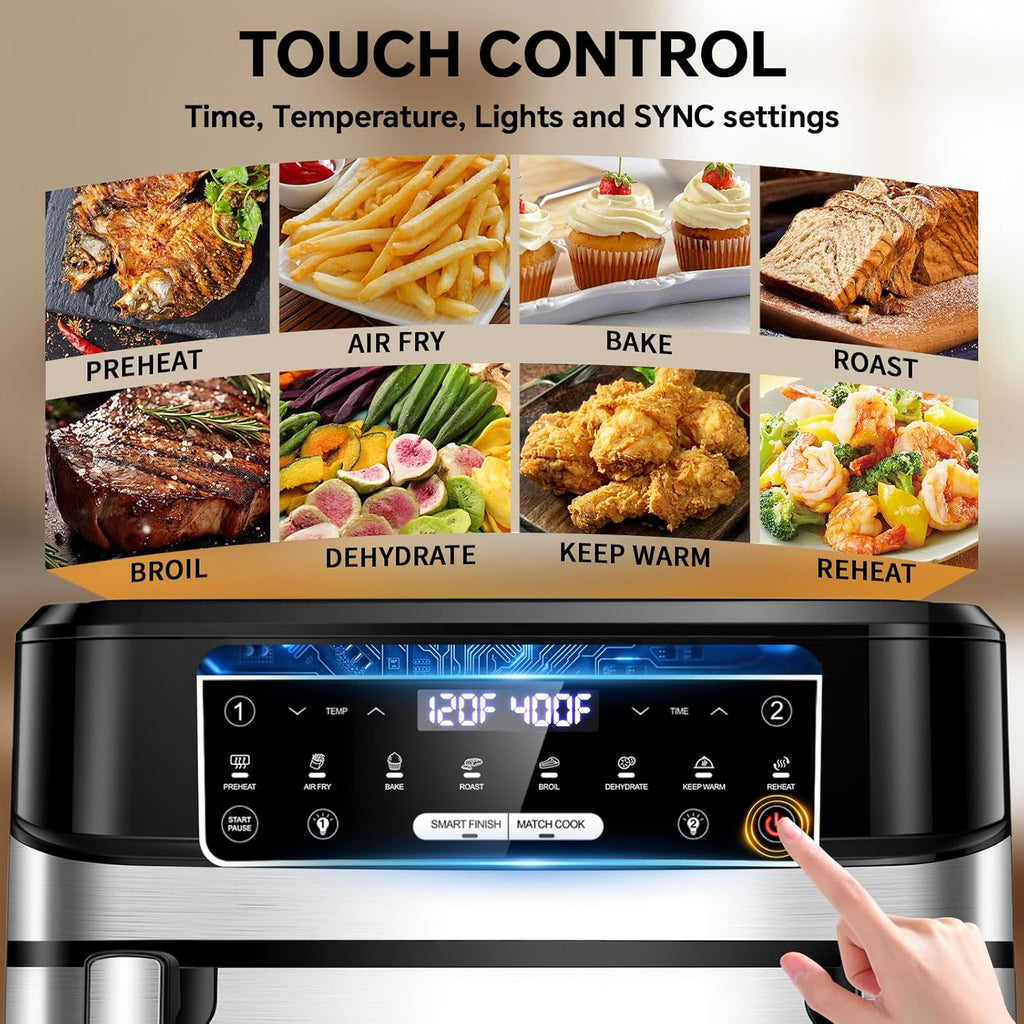 1600W Dual Zone Air Fryer Oven,12.69QT with Divider,Nonstick & Dishwasher-Safe Basket,Match Cook & Smart Finish to