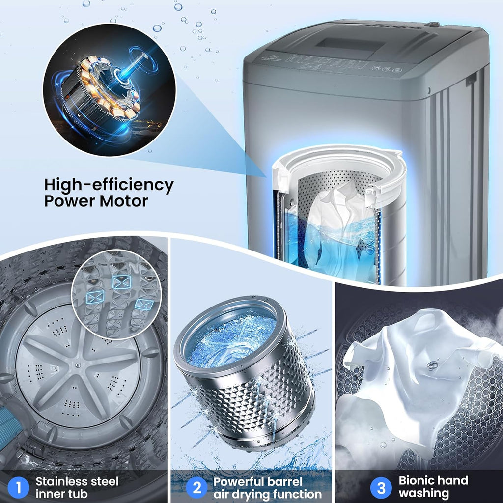 2.8 Cu.ft Portable Washer, 20 lbs Capacity Full Automatic Washing Machine with Drain Pump, 10 Wash Programs & LED