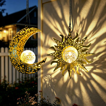 Solar Sun & Moon Lanterns Set, Hanging Decor for Garden, Gifts for Mom