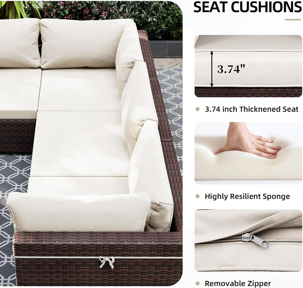 7-Piece Wicker Patio Furniture Set with Coffee Table, White | Outdoor sectional sofa set, patio conversation set for