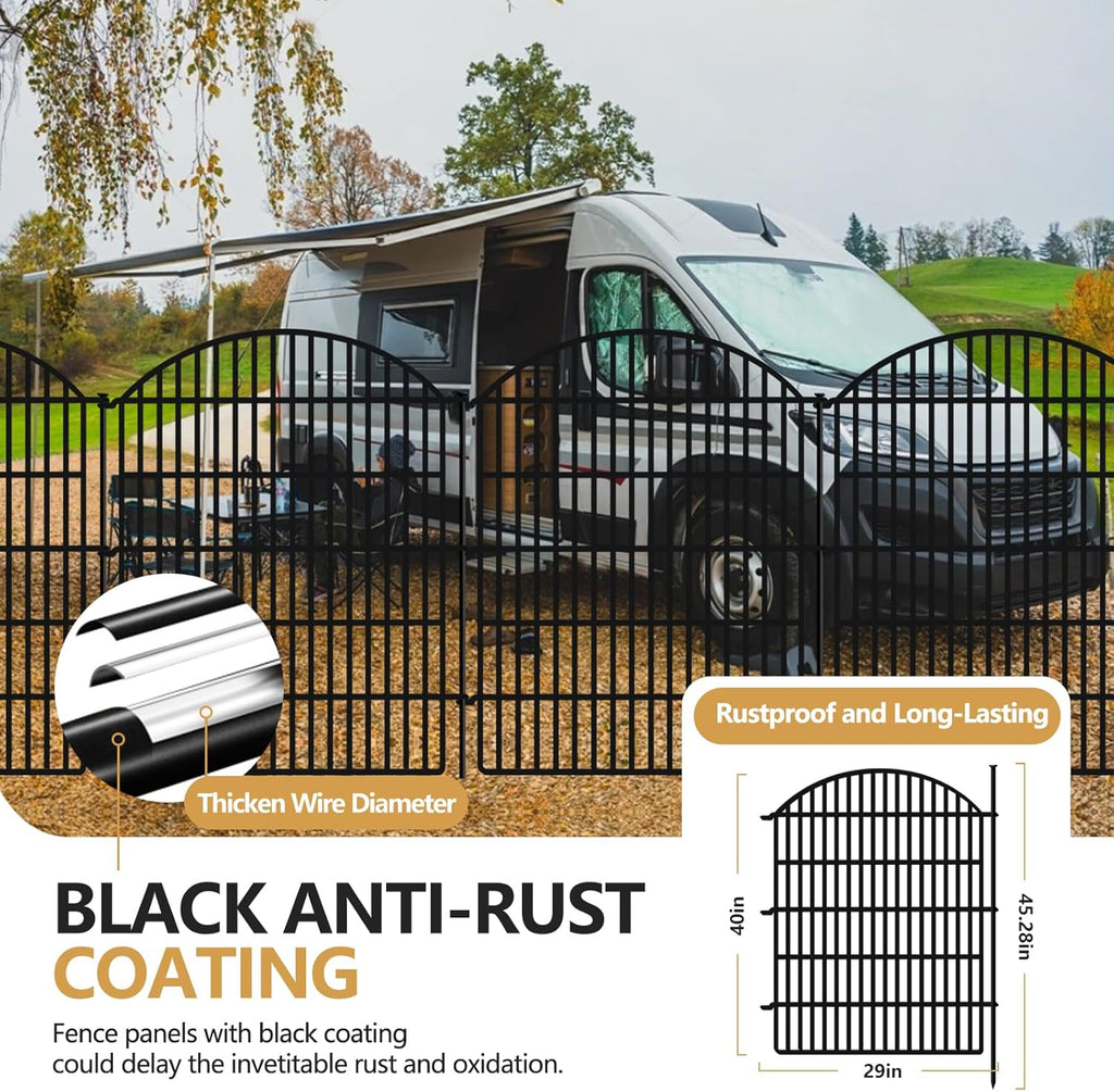 10 Panels Decorative Garden Fence, 40in (H) X 24ft (L) No Dig Dog Fences Outdoor for Yard, Rustproof Tall Metal
