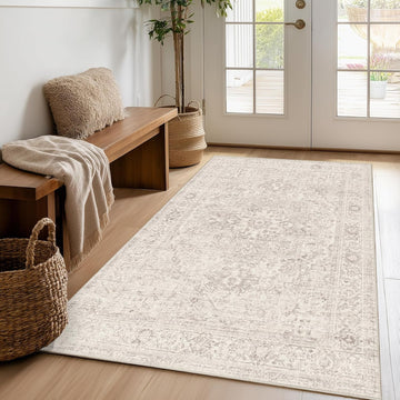 3x5 Washable Beige Neutral Oriental Distressed Entryway Area Rug