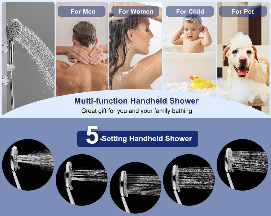 Shower Panel Tower System with Adjustable 6 Body Jets, Brushed