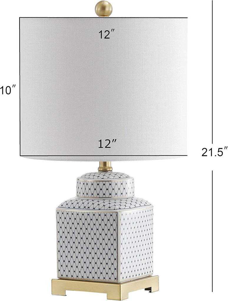 21.5" White and Navy Blue Ceramic Ginger Jar LED Table Lamp