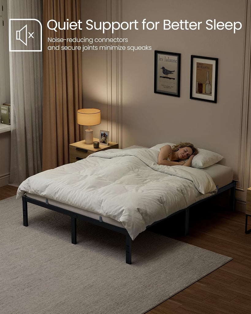 Full Metal Bed Frame 14 Inches Tall, 1100 lb Weight Capacity, No Box Spring Needed, with Under-Bed Storage