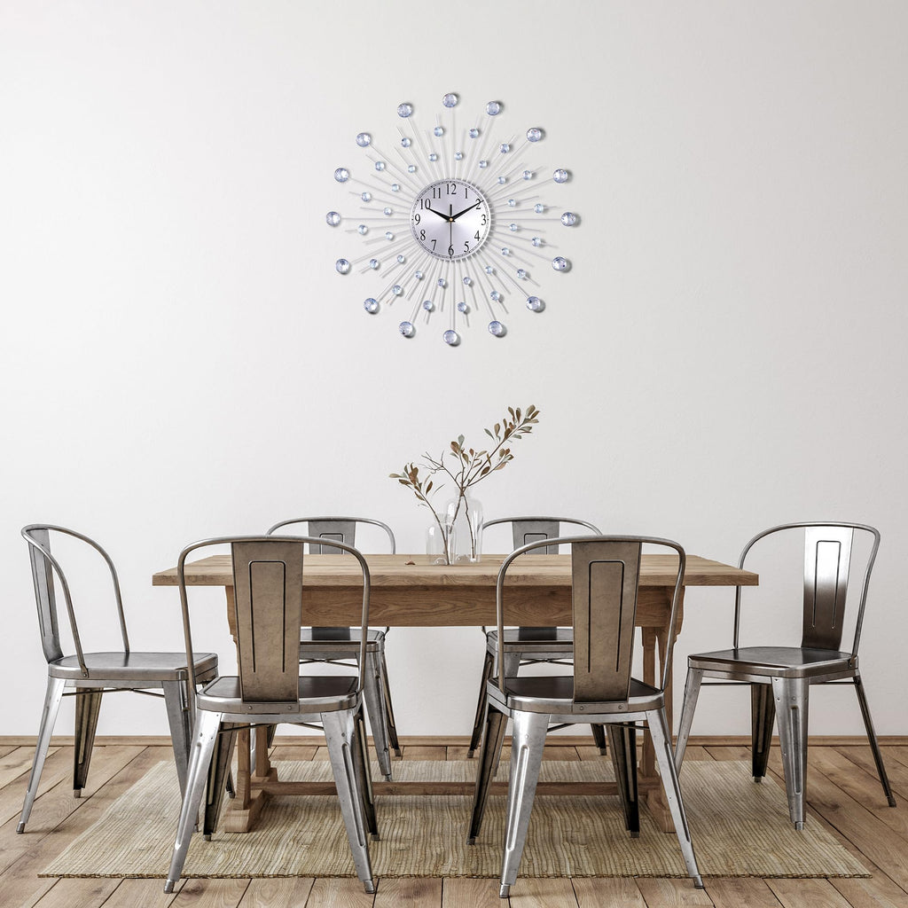 23 Inch Large Metal Silver Bling Crystal Wall Clock Decorative