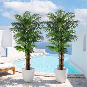 2-Pack Tall Triple Golden Cane Palm Artificial Tree 7ft, Large Topical Fake Tree with 24 Realistic Leaves Artificial