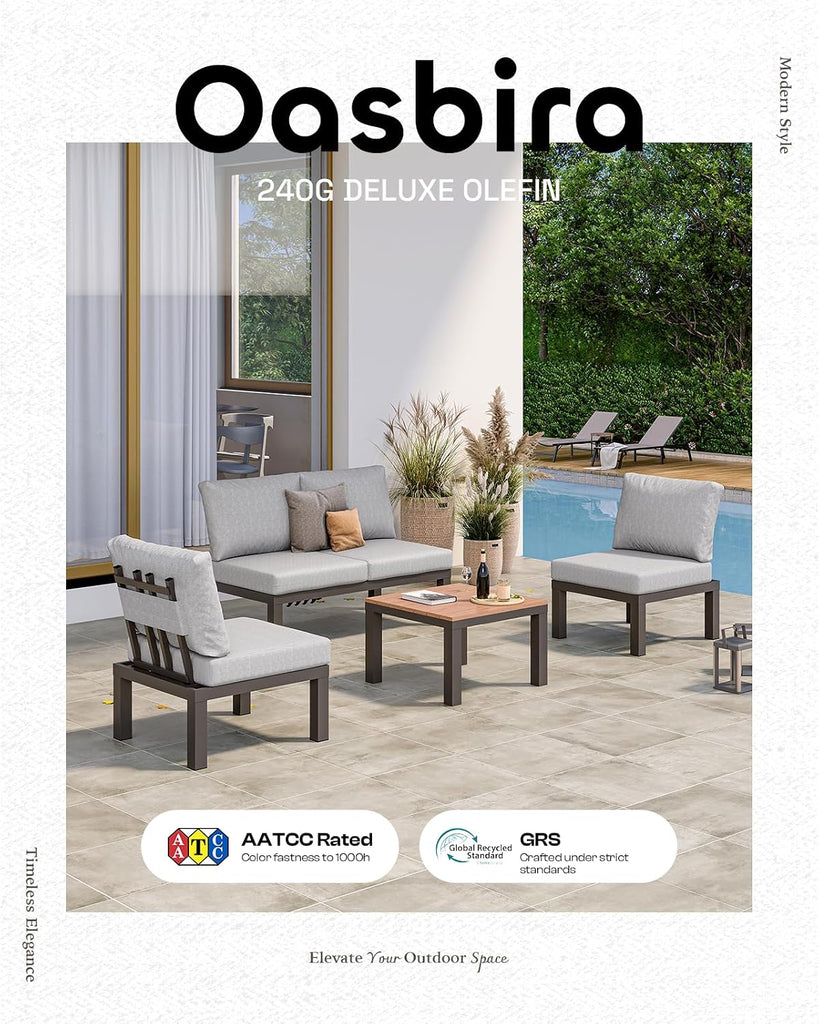 Aluminum Modular Outdoor Patio Furniture Set, 6 Seats Sectional Sofa Set with Adjustable Backrest & Thick Cushions