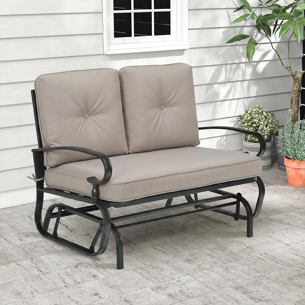 Outdoor Swing Glider Chair, Patio Glider Bench for 2 Persons, Outdoor Rocking Loveseat with Steel Frame & Comfortable