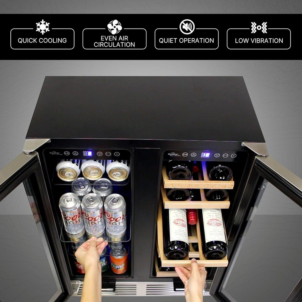 18 Bottle 56 Can Wine Fridge - Wine Cooler with Glass Door, 150 L Beverage Can R