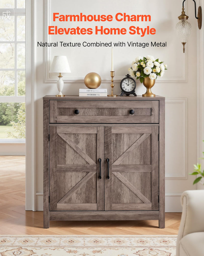 Buffet Cabinet, Farmhouse Sideboard Cabinet with Drawer, 30" Coffee Bar Cabinet with Adjustable Shelves & 2 Barn