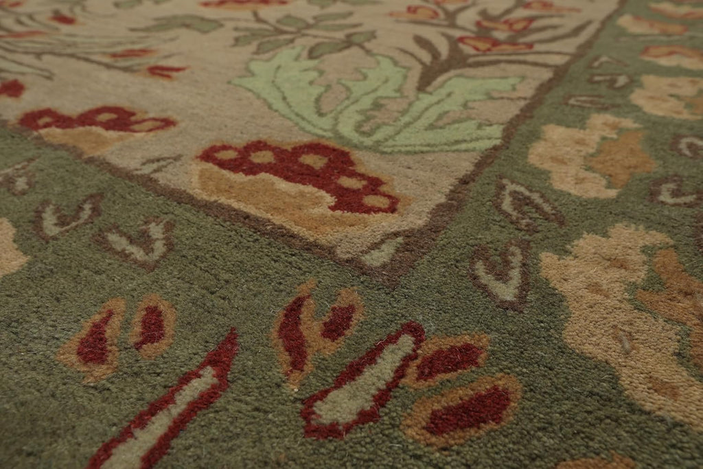 9x12 Hand-Tufted Oriental Area Rug 100% Wool Botanical Floral Transitional Beige, Sage Color