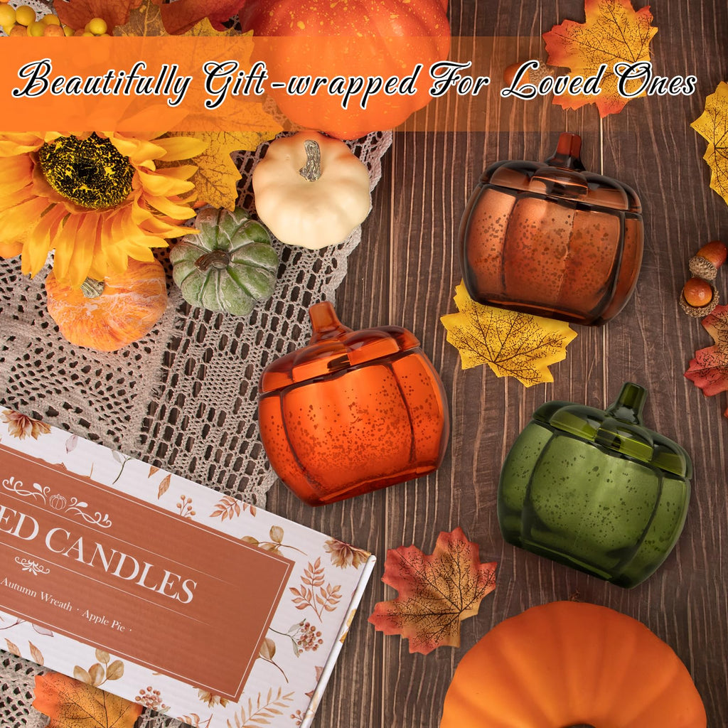 Fall Scented Candles Gift Set 3 Pack, 16.5oz Pumpkin Glass Jar Candle, Thanksgiving Aromatherapy Soy Wax Candles for