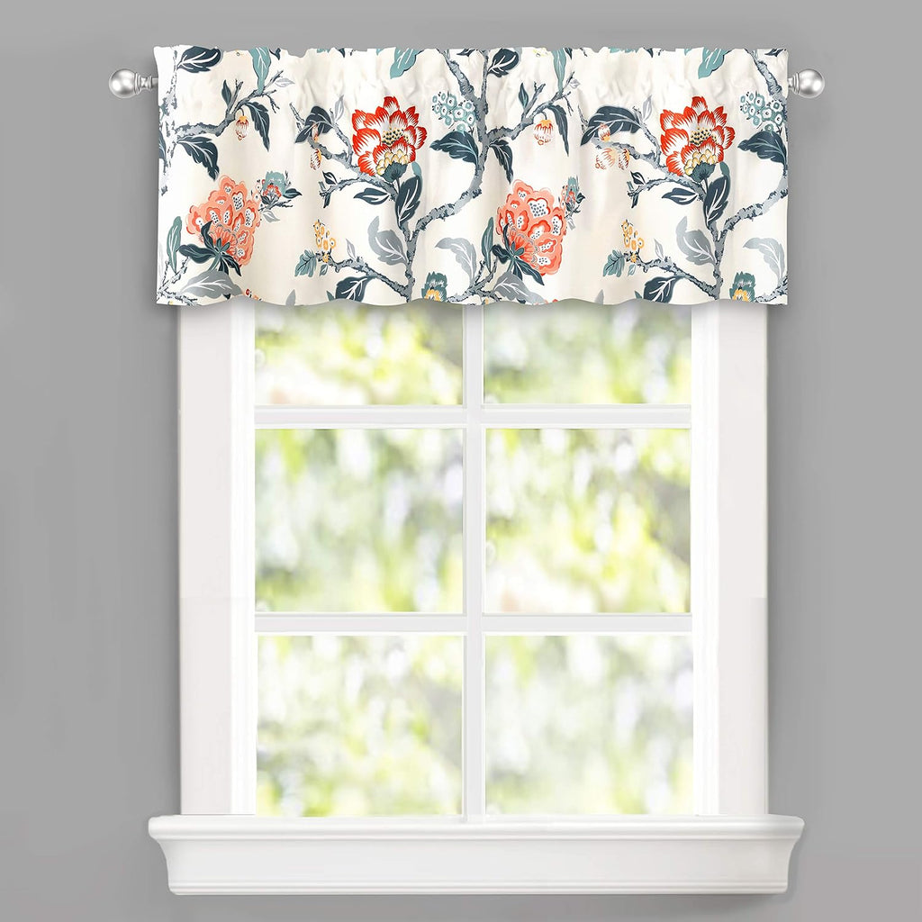 Ada Botanical Print Lined Flower Leaf Thermal Insulated Window Valance Rod Pocket by Plus
