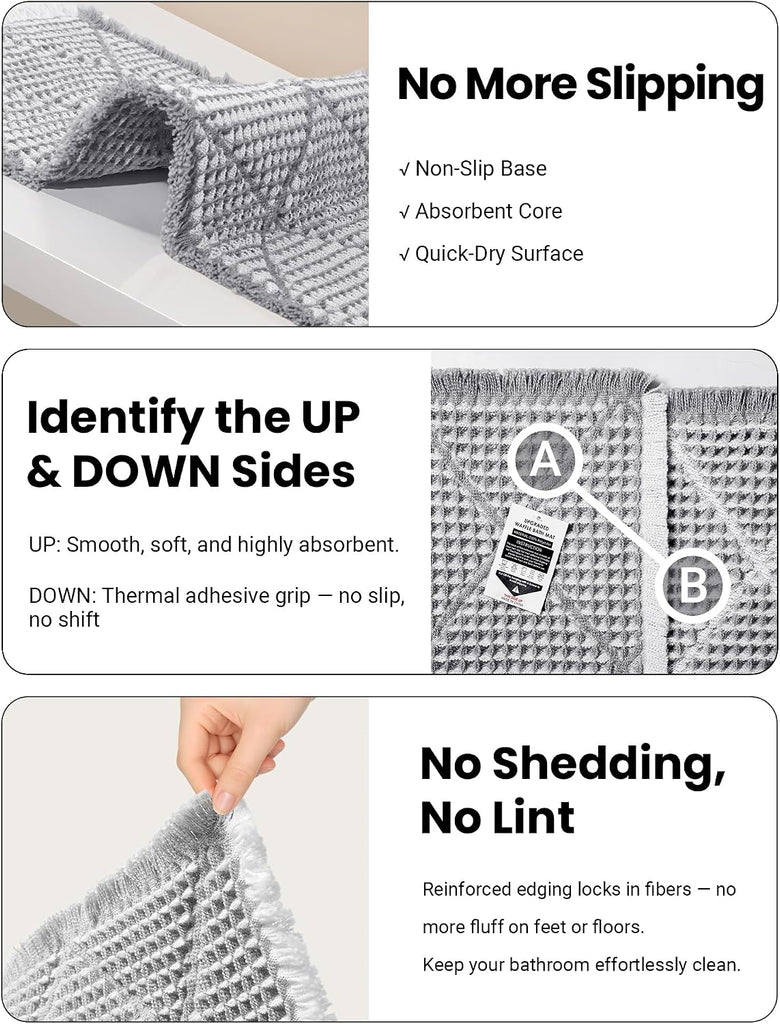 Waffle Bath Mat Set, Non Slip Bathroom Rugs Sets 2 Piece, Ultra Absorbent Long Bath Rug Runner Decor, Machine