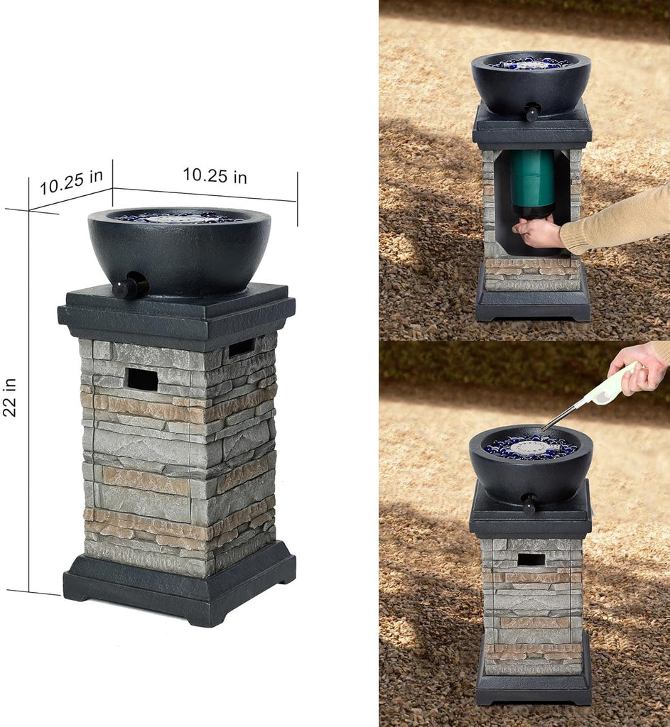 Propane Fire Pit Table 28 Inch 50,000BTU Rectangle Gas Fire Pit with Glass Wind Guard