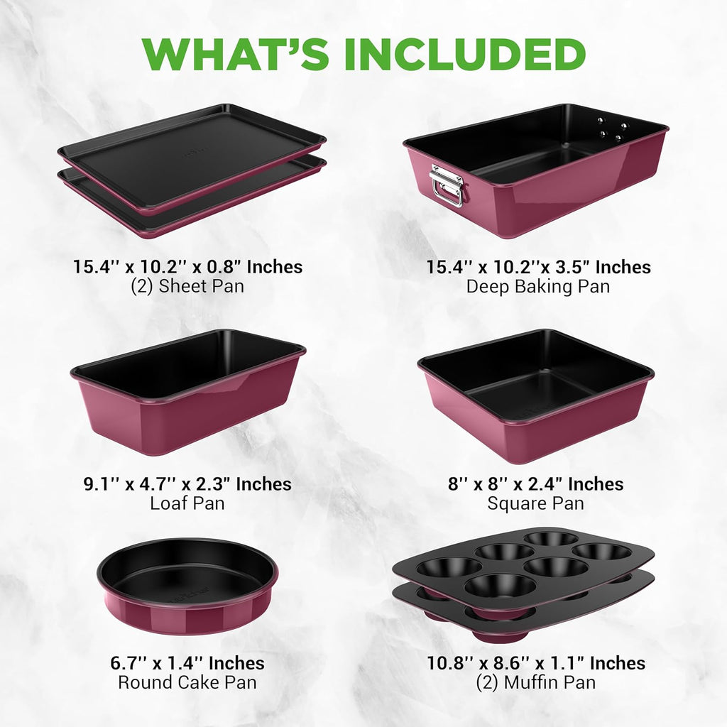 8-Piece Nonstick Stackable Bakeware Set - PFOA, PFOS, PTFE Free Pan Set w/Non-Stick Coating, 450°F Oven Safe, Round