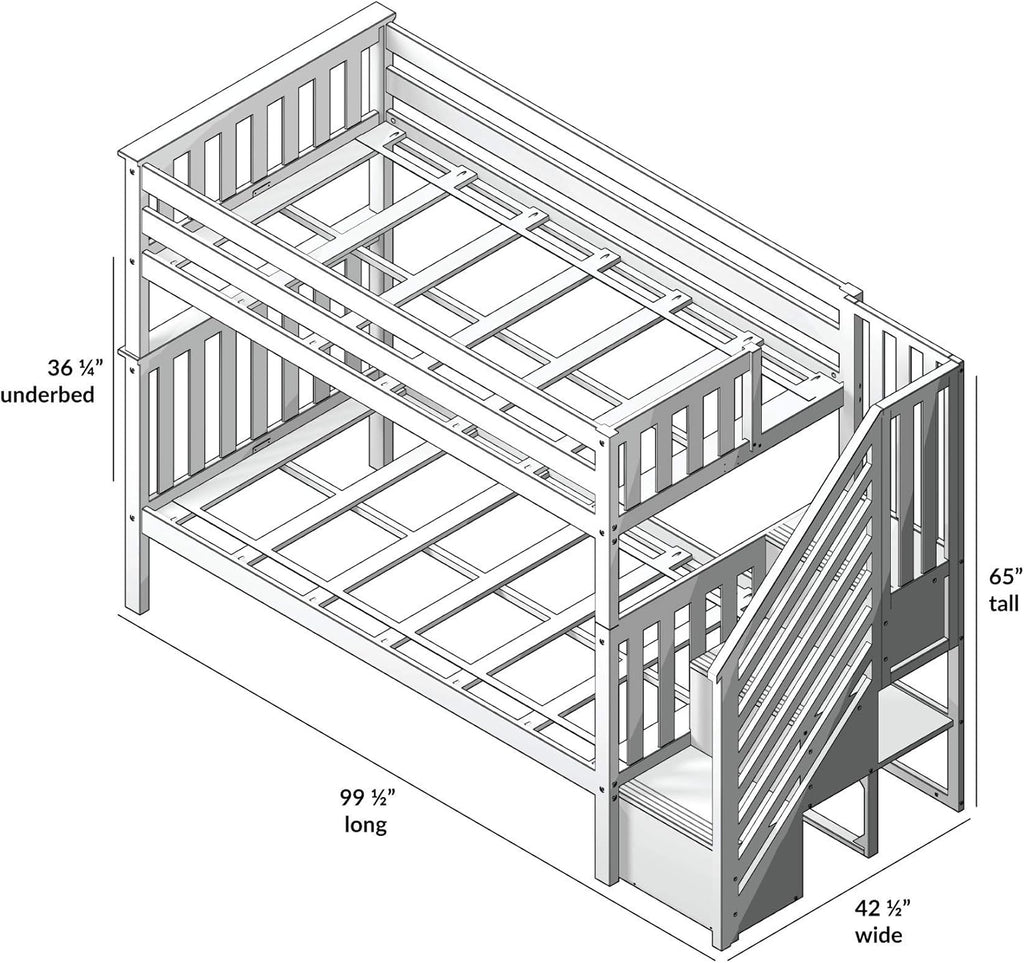 Bunk Bed, Twin-Over-Twin Bed Frame For Kids With Stairs, Clay