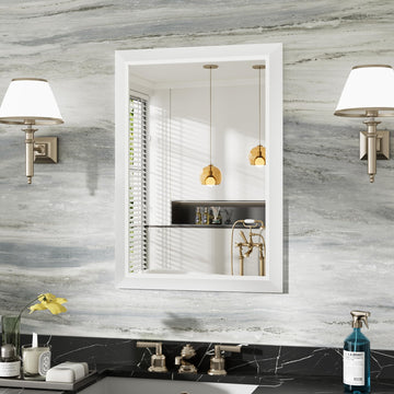 Bathroom Wall Mirror, White Metal Frame, 48x30 Inch