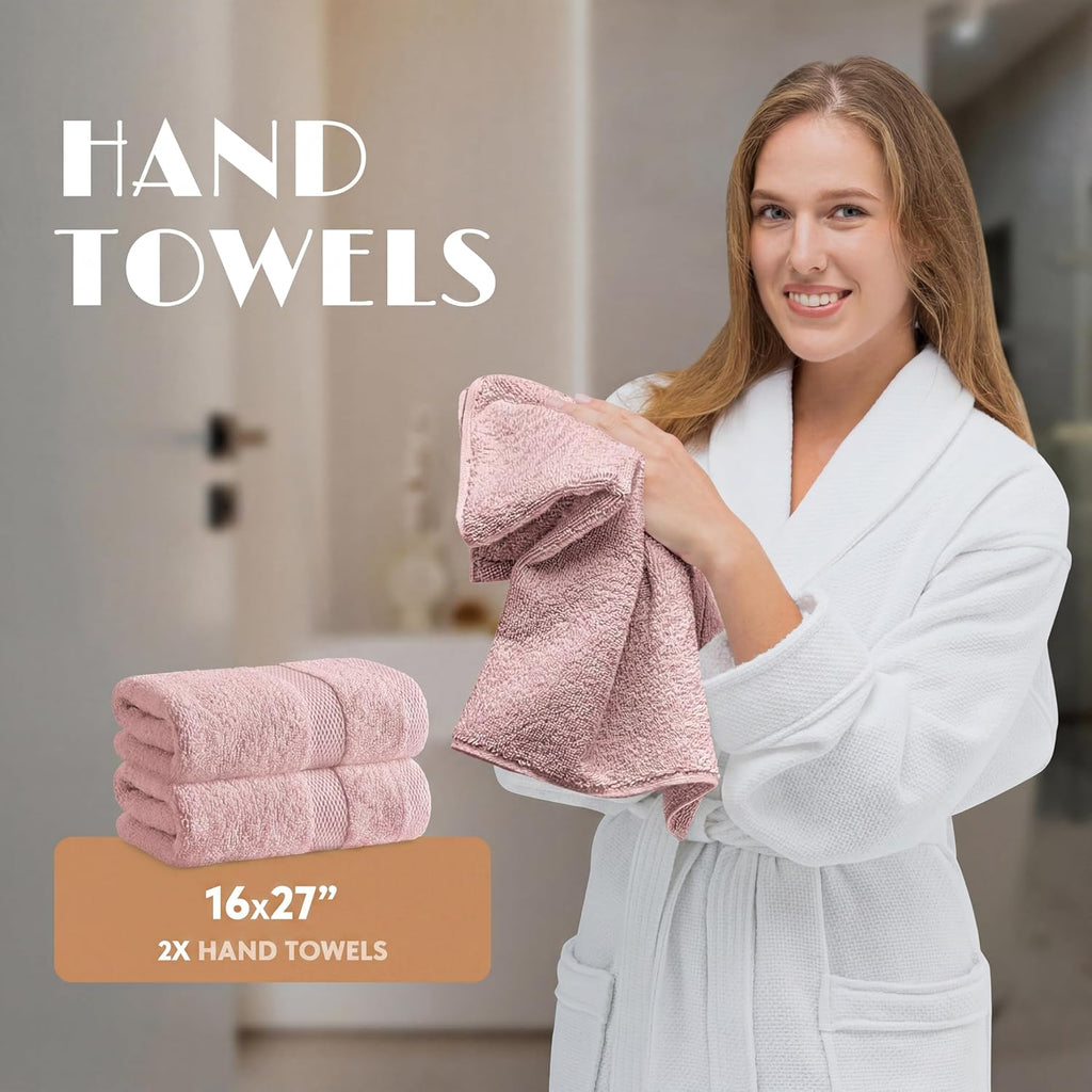 Pink Bath Towel Set of 6-100% Cotton Highly Absorbent Towels , 2 Luxury Bath Towels 650GSM, 2 Hand Towels, 2