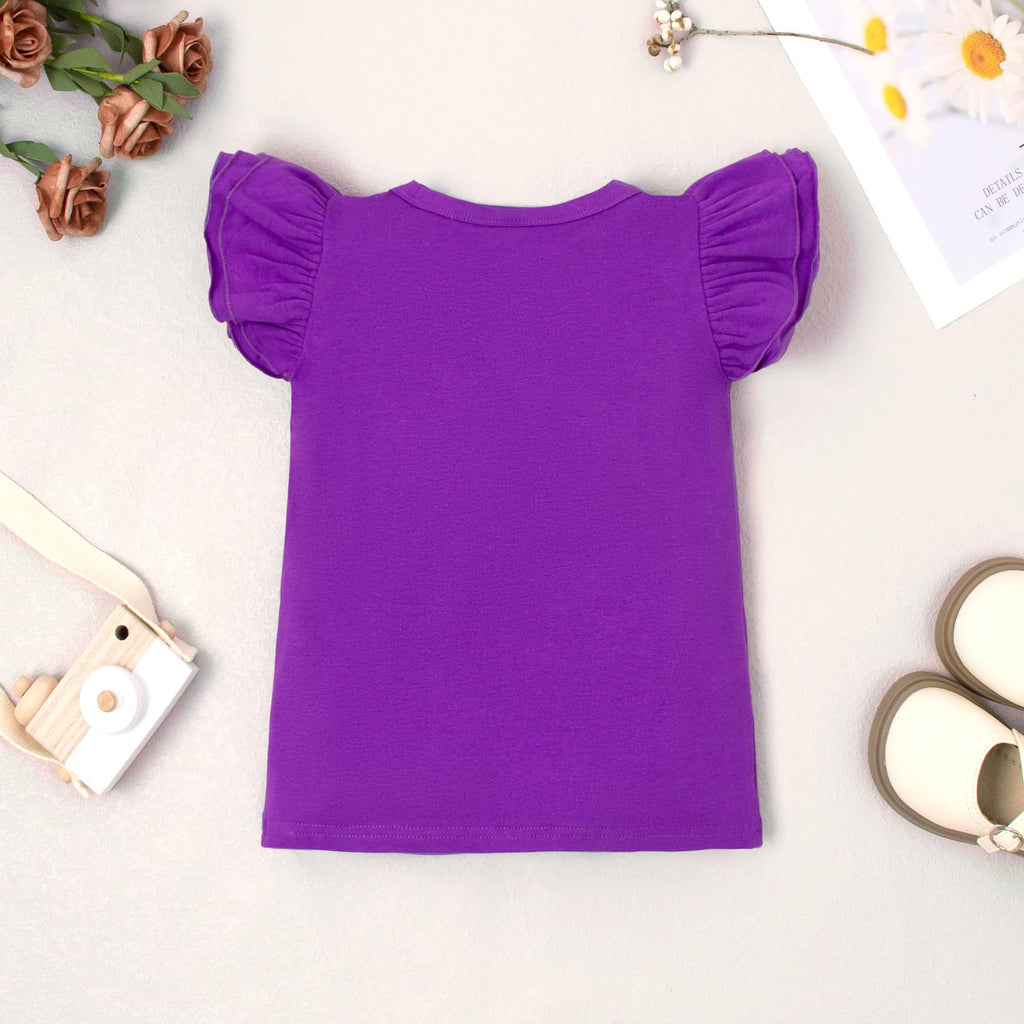 Toddler Baby Little Girls Solid Color Plain baisic Blouse Ruffle Short Sleeve T-Shirt Kids Cotton Top Undershirt