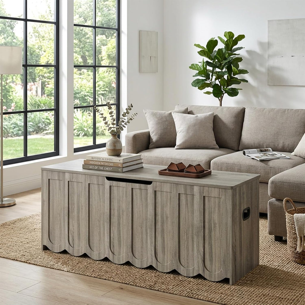 47.2" Storage Bench, Storage Chest with Cushion Seat, 4 Swivel Wheels & 2 Safety Hinges, Wooden Entryway Bench with