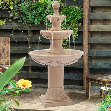 Italian Outdoor Fountains and Waterfalls, 48.4" H Bubbler Floor Waterfall Fountain with Pineapple Top and Pump, 3