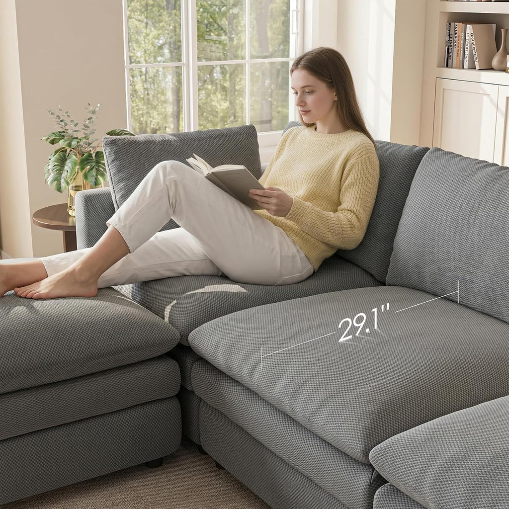 97" Cloud Couches , 29.1" Deep Seat Modular Sectional Sofa, L Shaped Cloud Sofa with One Movable Ottoman