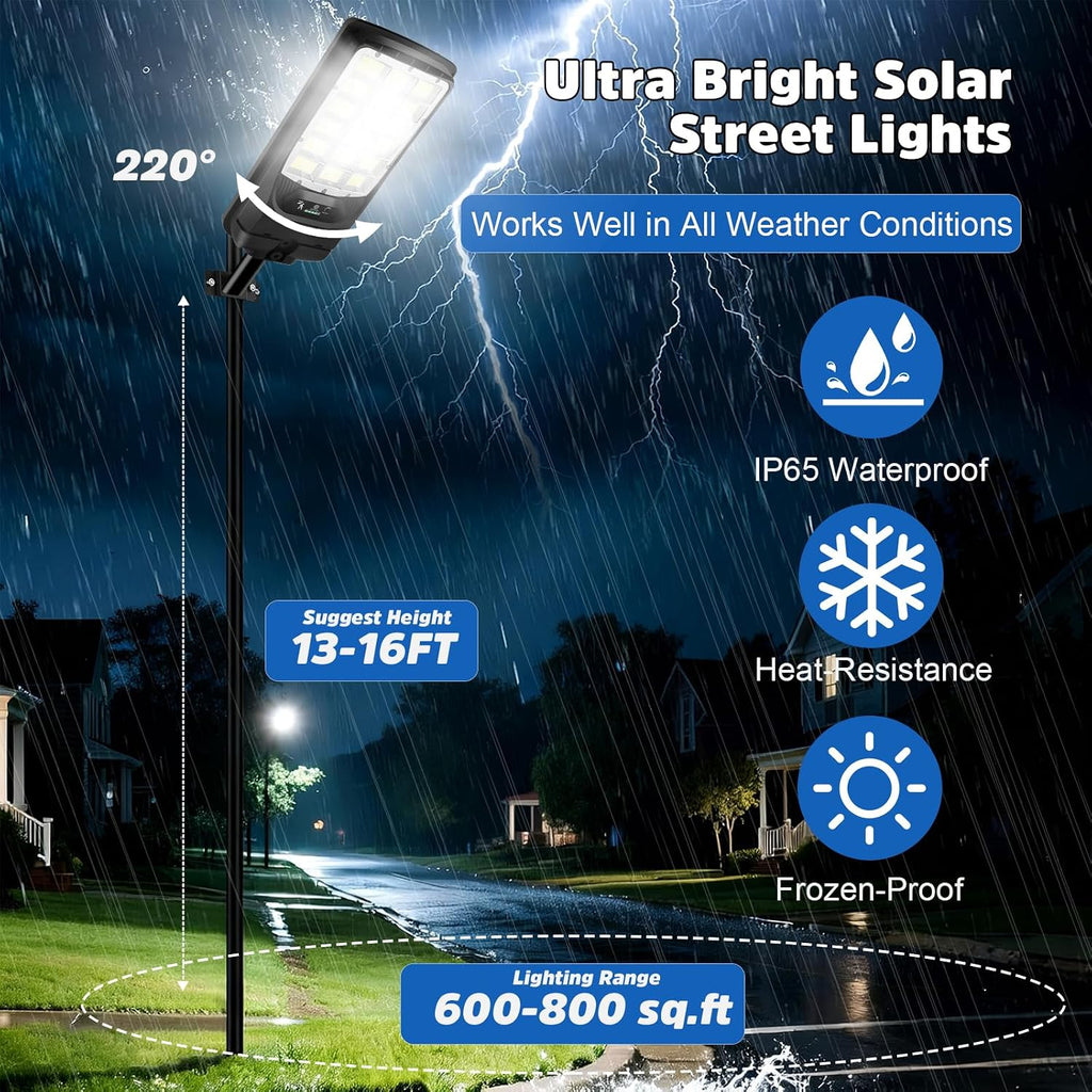Solar Street Lights Outdoor, 21000LM 6500K Motion Sensor Solar Lights Waterproof, Dusk to Dawn Solar-Powered Flood
