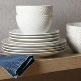 Oyster Tide Embossed 12 Piece (Service for 4) Plates and Bowls Reactive Glaze Round Dishes Stoneware Ceramic