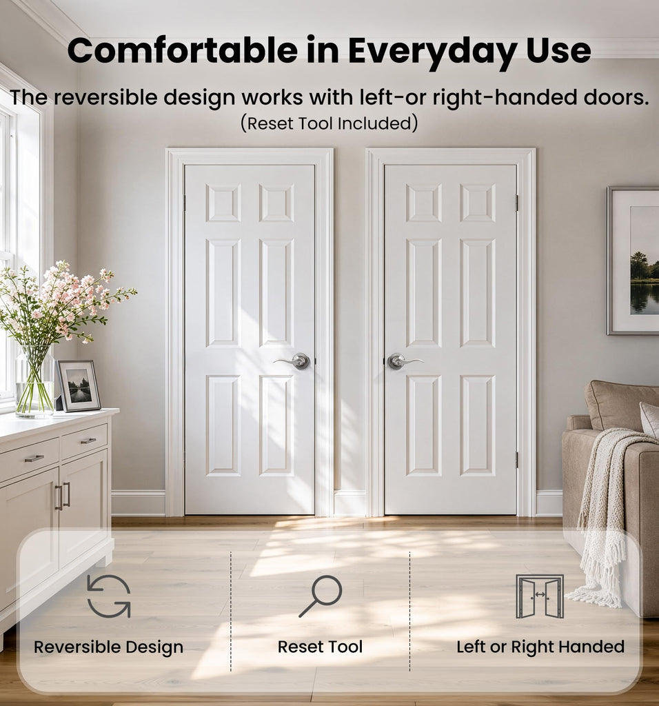 Privacy Door Handle with Lock, Door Lever for Bed/Bath, Satin Nickel