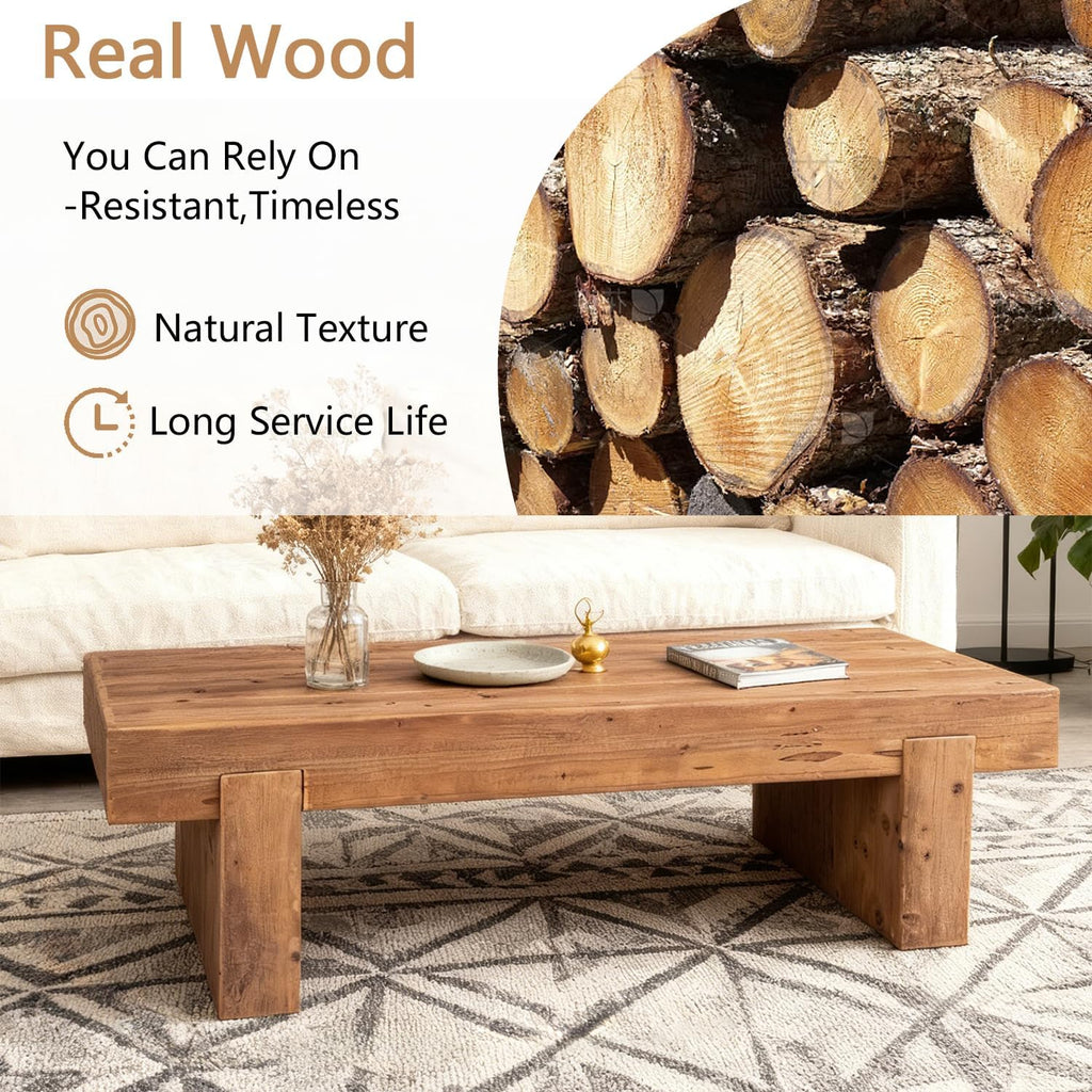 Solid Wood Coffee Table 47.6-Inch Rectangular Coffee Table,Farmhouse Cocktail Center Tables with Thicken Top and