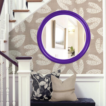 George Round Glossy Royal Purple Wall Mirror, Bevelled Vintage Hanging Wood Framed Vanity Mirrors Decor, Living Room