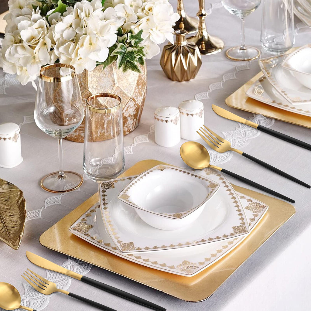 Matte Black Gold Silverware Set, 20-Piece Stainless Steel Flatware Set, Satin Finish tableware Cutlery Set, Service