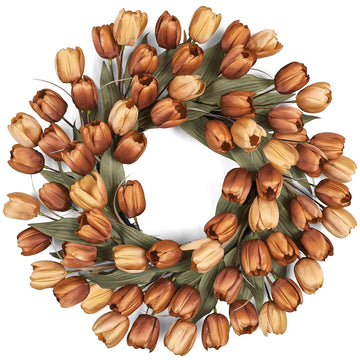 24" Tulip Fall Wreath for Front Door Real Touch Fade-Resistant